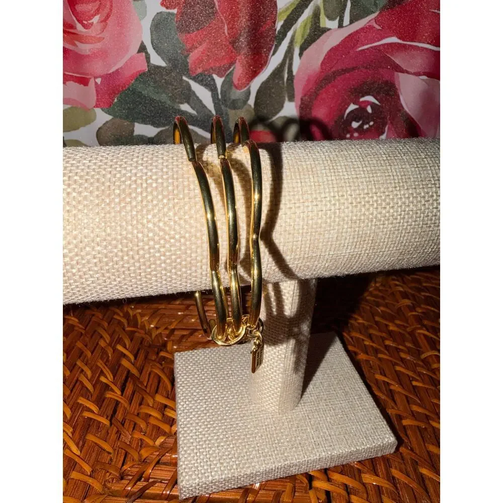 Kate Spade Flower Triple Bangle Linked Bracelet Gold Tone for Stacked Look GUC - Picture 3 of 6